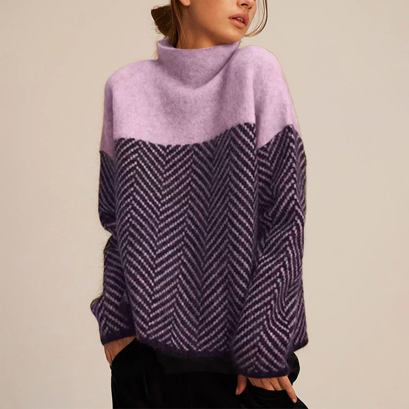 Junoisse | Women's Knit Cozy Comfy Turtleneck Sweater — Purple