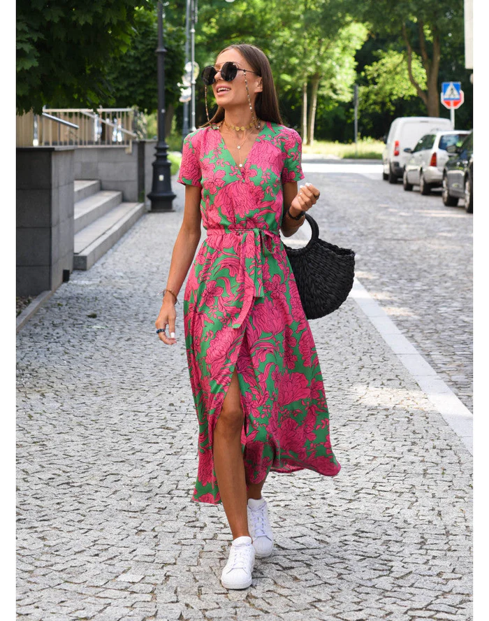 Junooura | Floral Wrap Maxi Dress | Wedding Guest Boho Dress