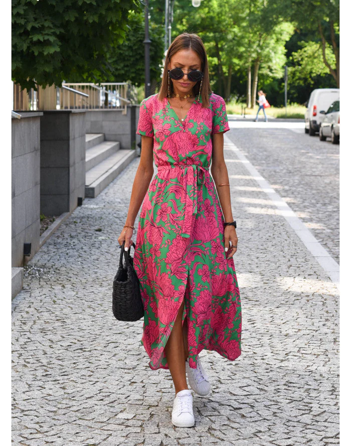 Junooura | Floral Wrap Maxi Dress | Wedding Guest Boho Dress