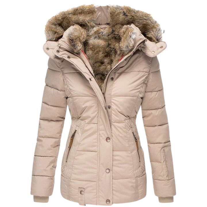 Kairaaria | Women's Faux Fur Lined Coat – Stand Collar Button Front Jacket — Beige (almost sold out)