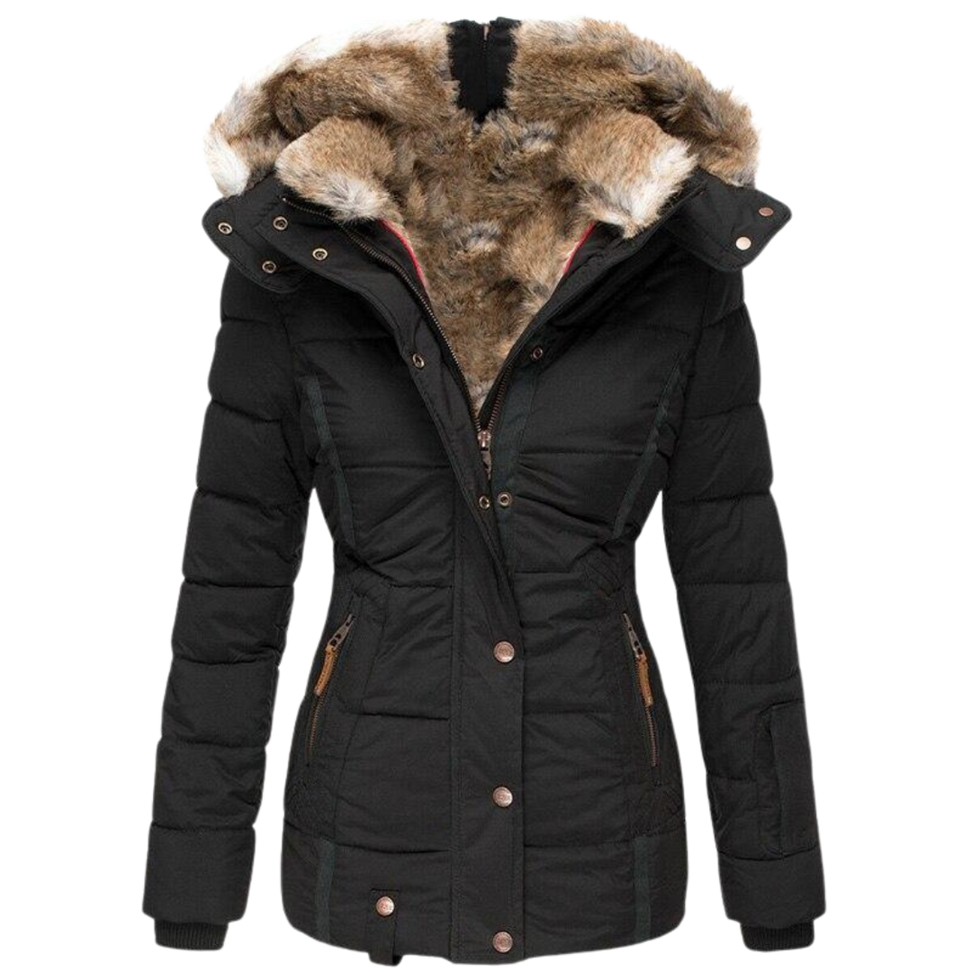 Kairaaria | Women's Faux Fur Lined Coat – Stand Collar Button Front Jacket — Black (almost sold out)