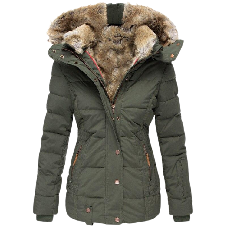 Kairaaria | Women's Faux Fur Lined Coat – Stand Collar Button Front Jacket — 2