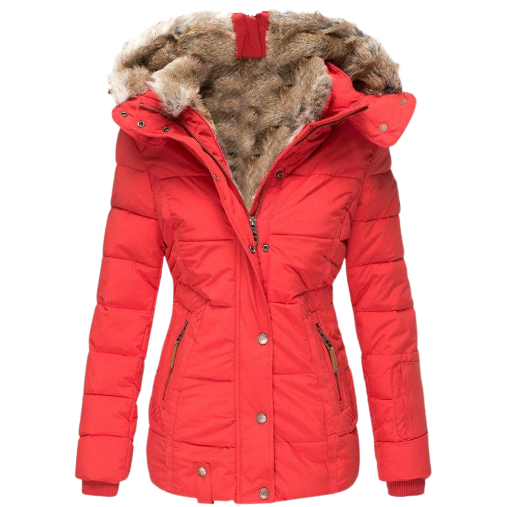 Kairaaria | Women's Faux Fur Lined Coat – Stand Collar Button Front Jacket — Red