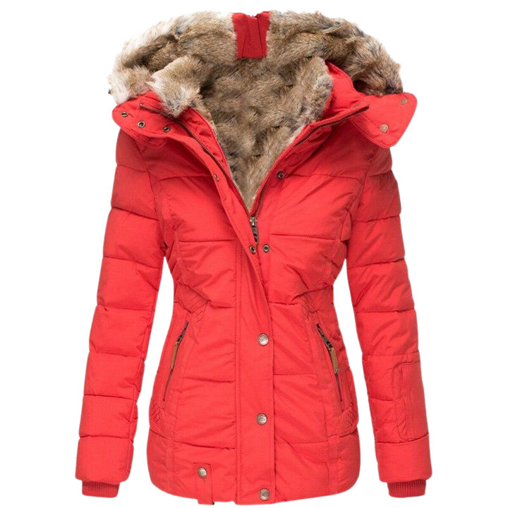 Kairaaria | Women's Faux Fur Lined Coat – Stand Collar Button Front Jacket — Red