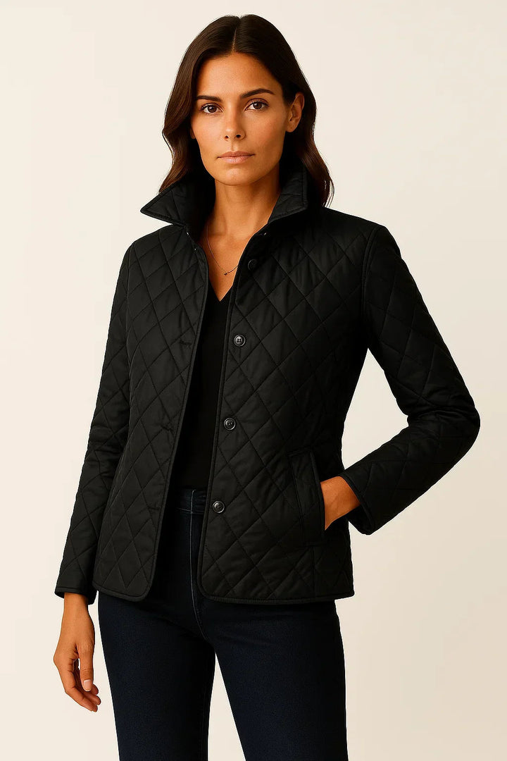 Kairathea | Women's Chic Quilted Button-Front Jacket with Two Pockets — Black