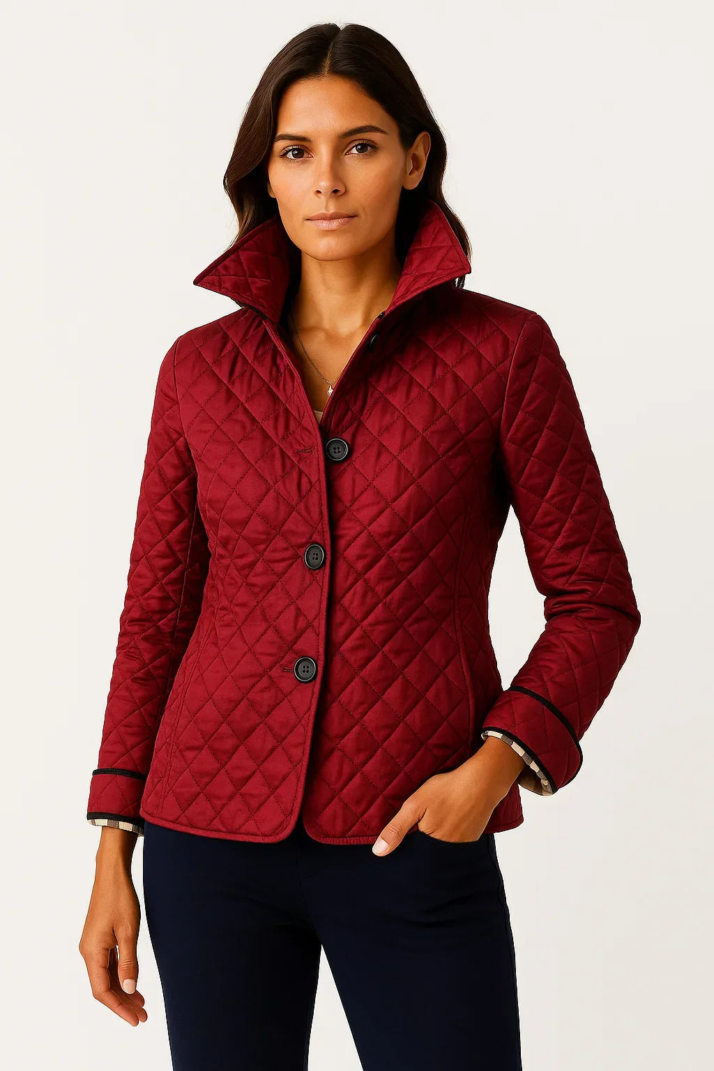 Kairathea | Women's Chic Quilted Button-Front Jacket with Two Pockets — Red