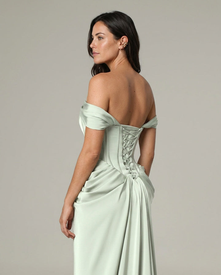 Kalimora — Satin Pleated Lace-Up Maxi