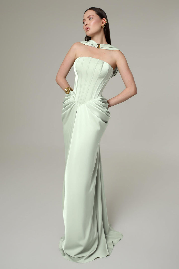 Kalimora — Satin Pleated Lace-Up Maxi