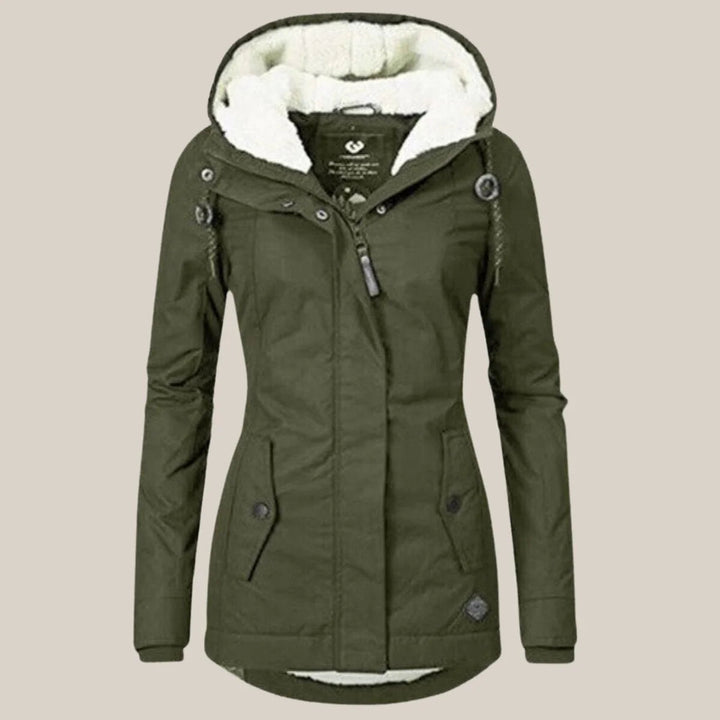 Kelvdessa | Women's Sherpa-Lined Hooded Quilted Jacket Fleece Coat — Green