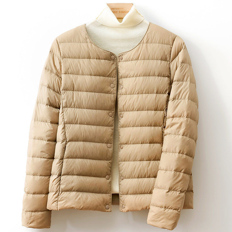 Kelvreth | Women's Comfy Lightweight Puffer Jacket with Snap-Button Front — Beige