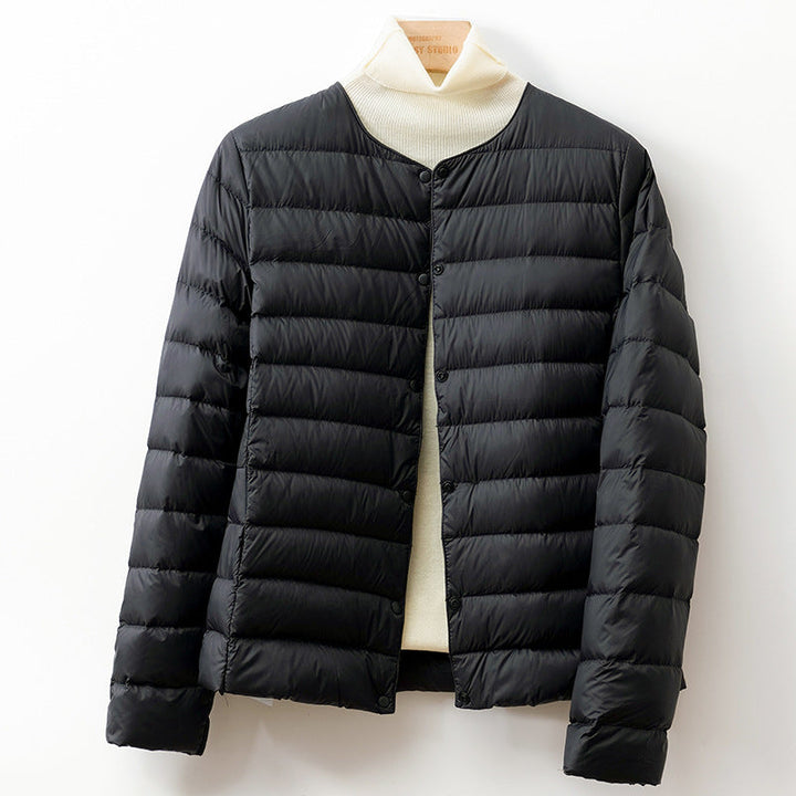 Kelvreth | Women's Comfy Lightweight Puffer Jacket with Snap-Button Front — Black