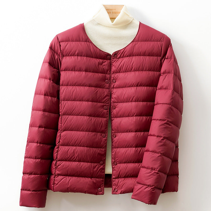 Kelvreth | Women's Comfy Lightweight Puffer Jacket with Snap-Button Front — Cherry Red