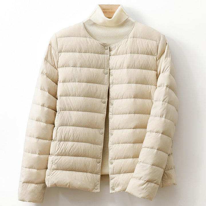 Kelvreth | Women's Comfy Lightweight Puffer Jacket with Snap-Button Front — Cream