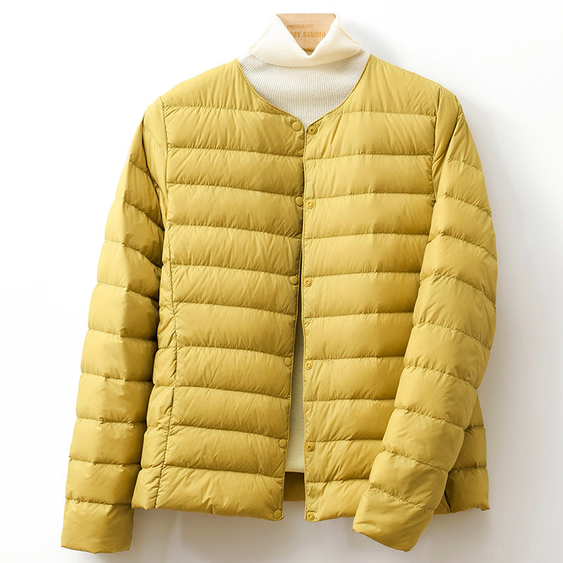 Kelvreth | Women's Comfy Lightweight Puffer Jacket with Snap-Button Front — Mustard