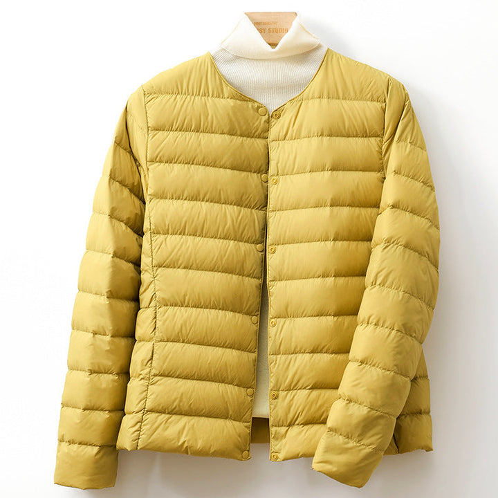 Kelvreth | Women's Comfy Lightweight Puffer Jacket with Snap-Button Front — Mustard