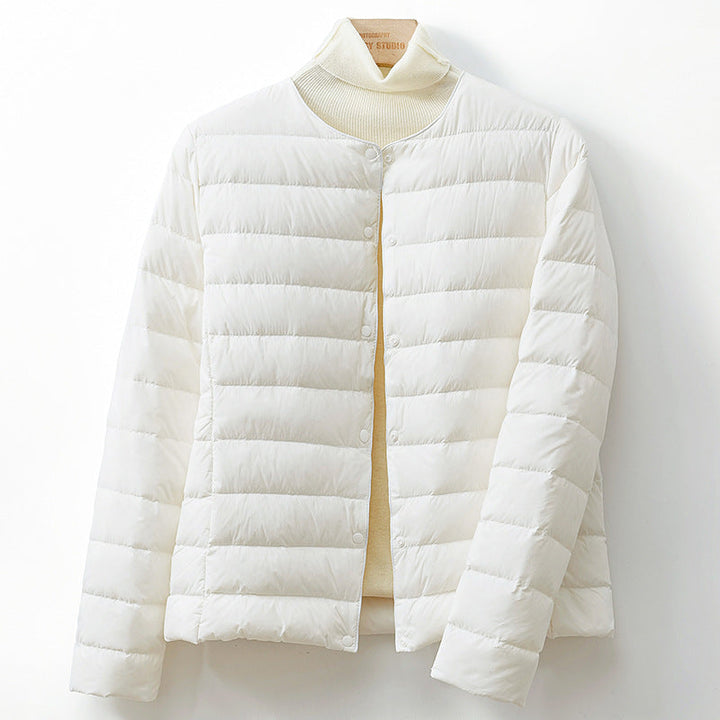 Kelvreth | Women's Comfy Lightweight Puffer Jacket with Snap-Button Front — White