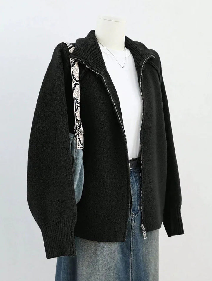 Kesiella | Women's Cardigan Sweater Zipper Stand Collar Thicken Knit Jacket — 1