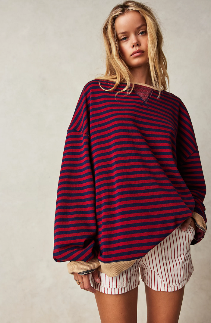 Kesiina | Women's Knit Cozy Striped Oversized Sweater for — Black & Red