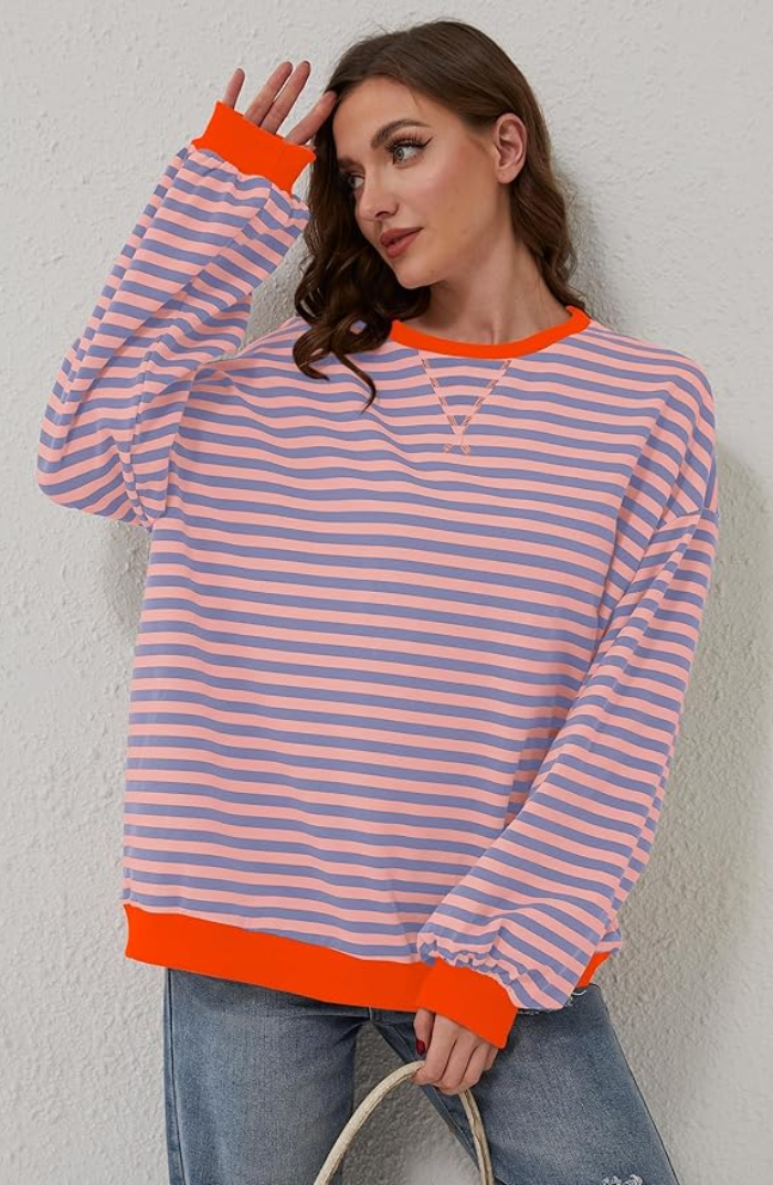 Kesiina | Women's Knit Cozy Striped Oversized Sweater for — Orange & Blue