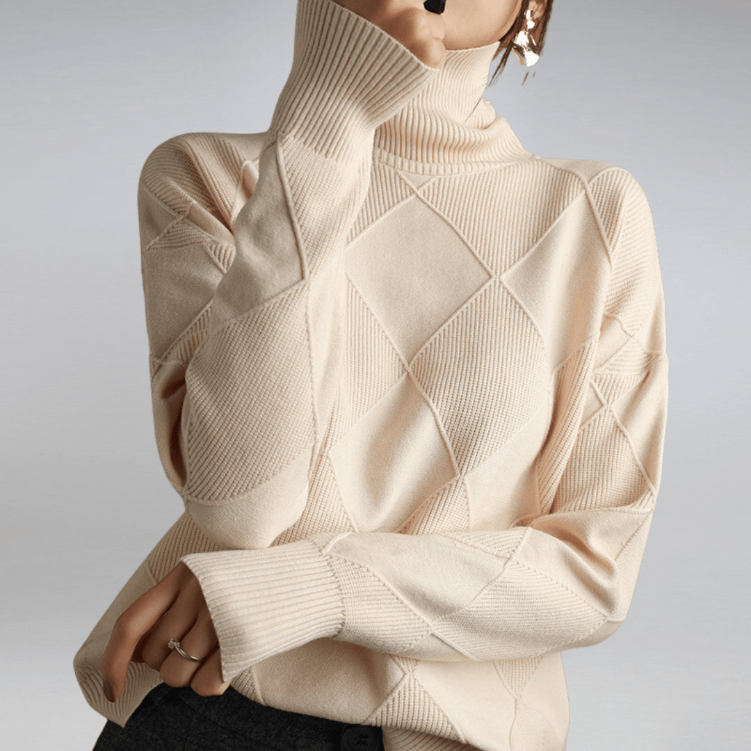 Laellia | Women's Knit Cozy Soft Turtleneck Sweater — Beige