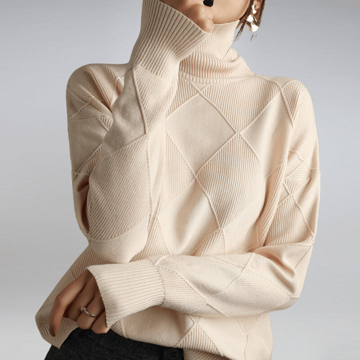 Laellia | Women's Knit Cozy Soft Turtleneck Sweater — Beige