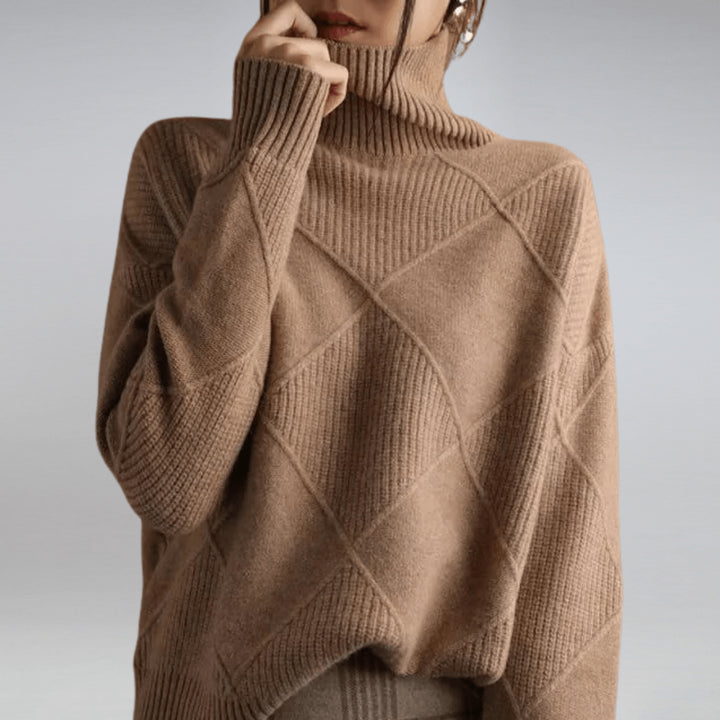Laellia | Women's Knit Cozy Soft Turtleneck Sweater — Brown