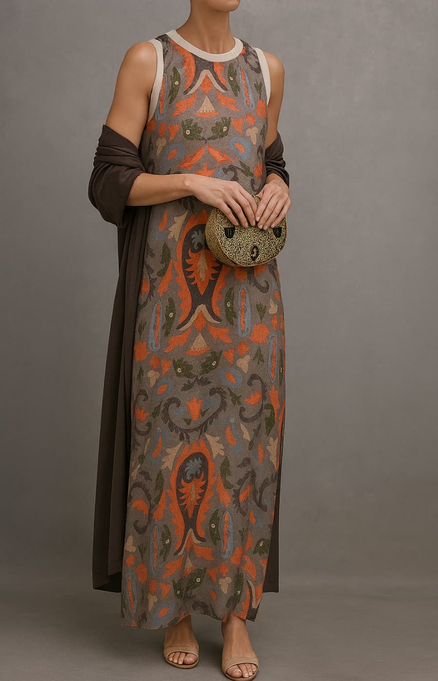 Lara | Women's Wedding Guest Elegant Matching Long Dress & Coat Set Dresses — Gray