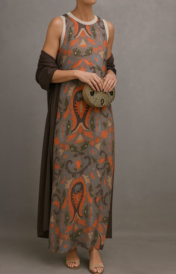 Lara | Women's Wedding Guest Elegant Matching Long Dress & Coat Set Dresses — Gray