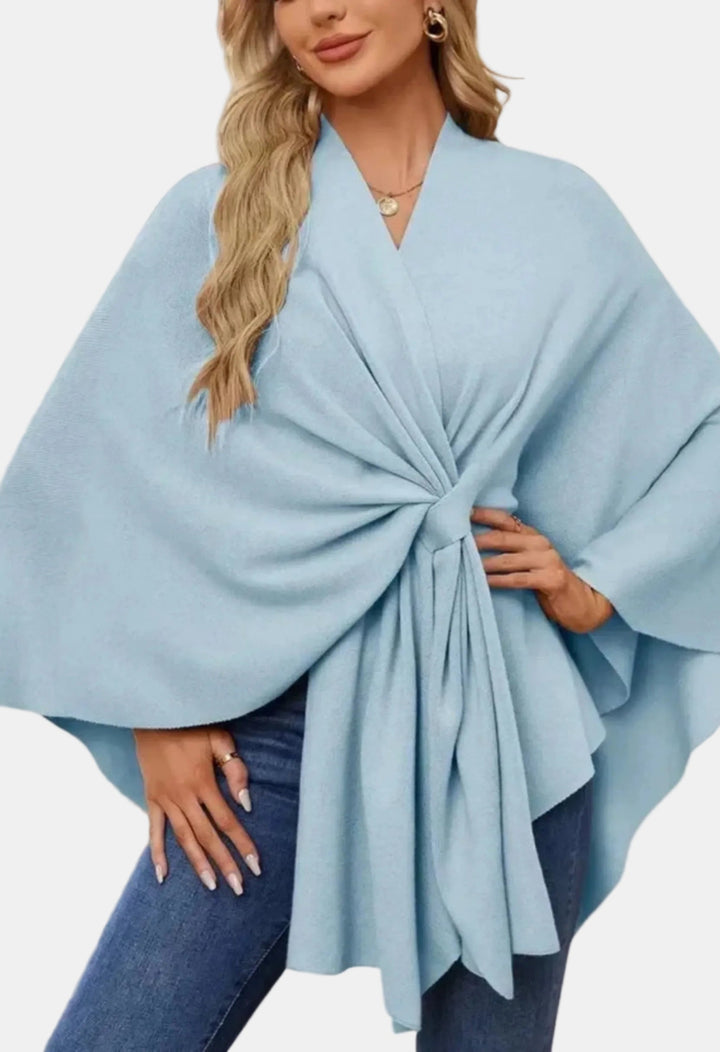 Liana | Women's Casual Stretch Elegant Draped Poncho with Front Knot Tops — 2