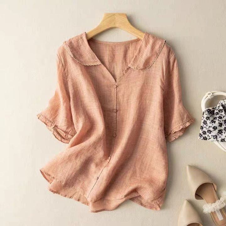 Liorara | Women's Linen Casual Vintage Blouse with Button Detail — 2