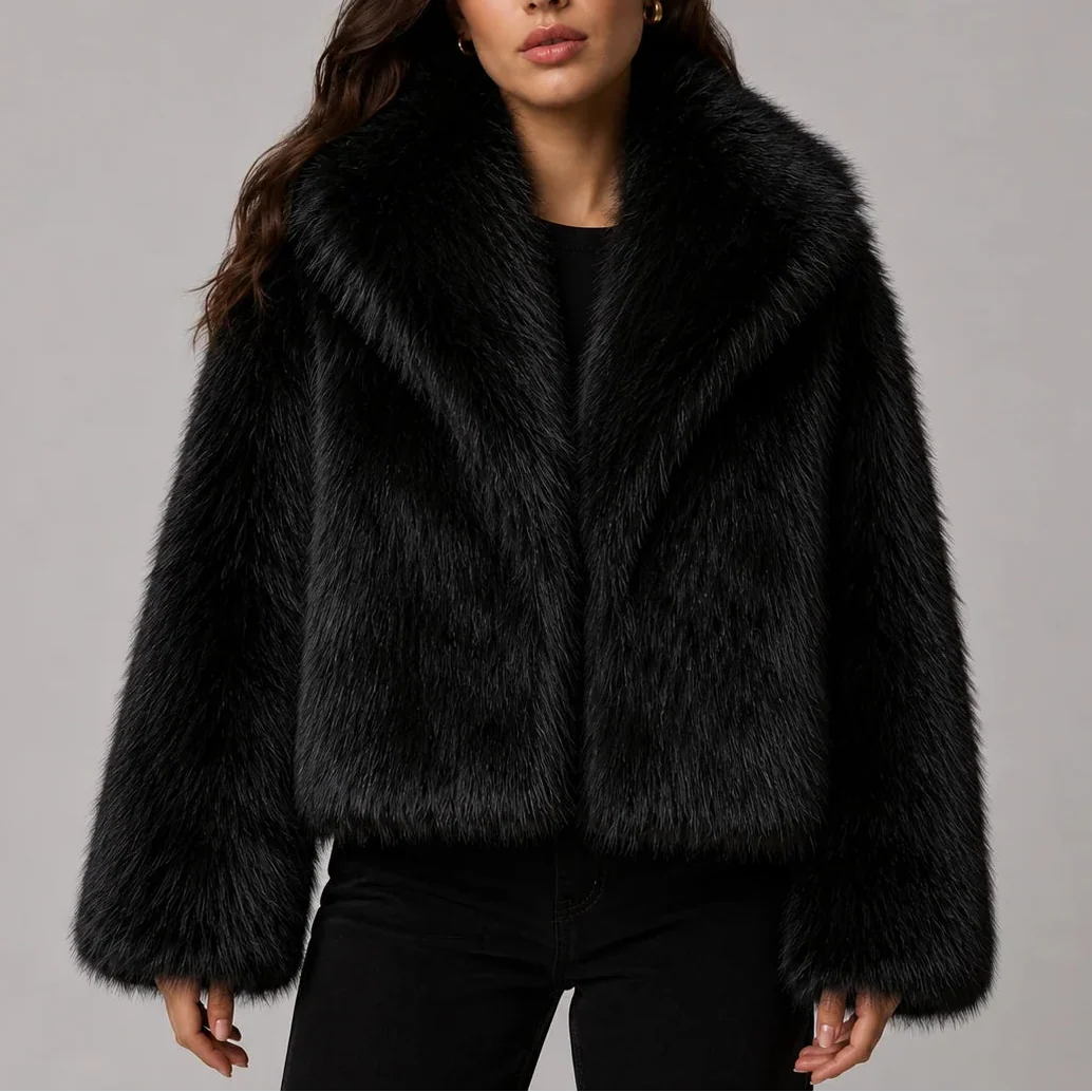 Lisenova | Women's Oversized Collar Cropped Faux Fur Jacket