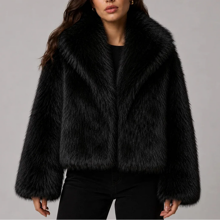 Lisenova | Women's Oversized Collar Cropped Faux Fur Jacket