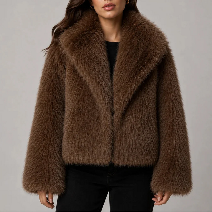 Lisenova | Women's Oversized Collar Cropped Faux Fur Jacket