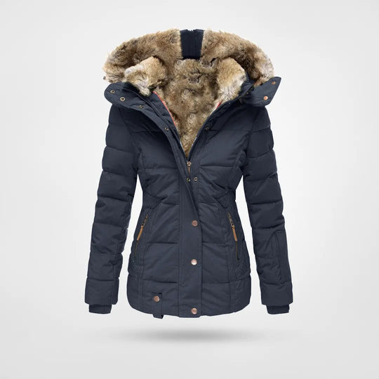 Lisettecine | Women's Hooded puff Jacket – Mid-Length Coat — Blue