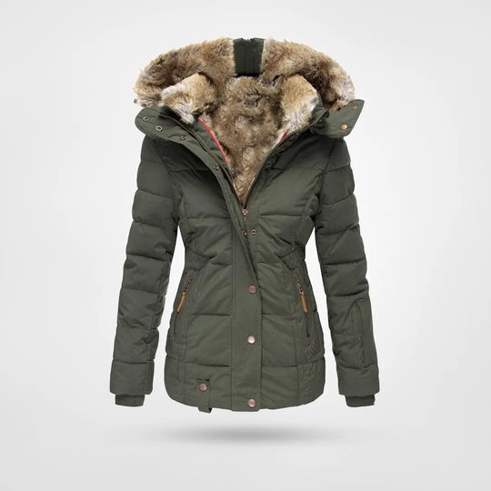 Lisettecine | Women's Hooded puff Jacket – Mid-Length Coat — Green