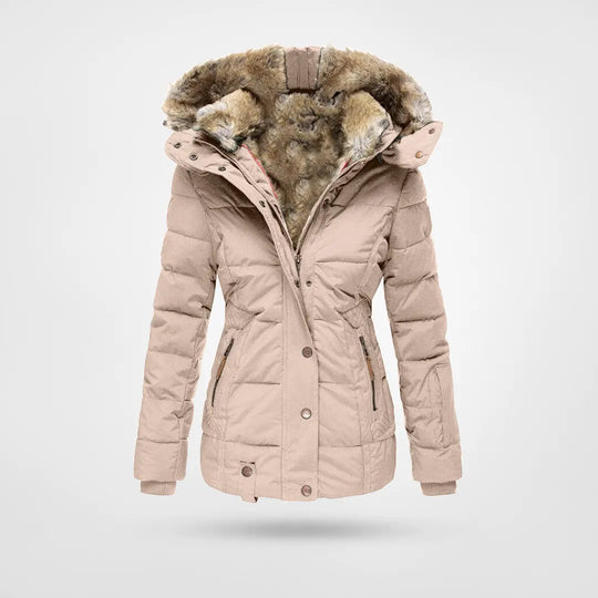 Lisettecine | Women's Hooded puff Jacket – Mid-Length Coat — Pink
