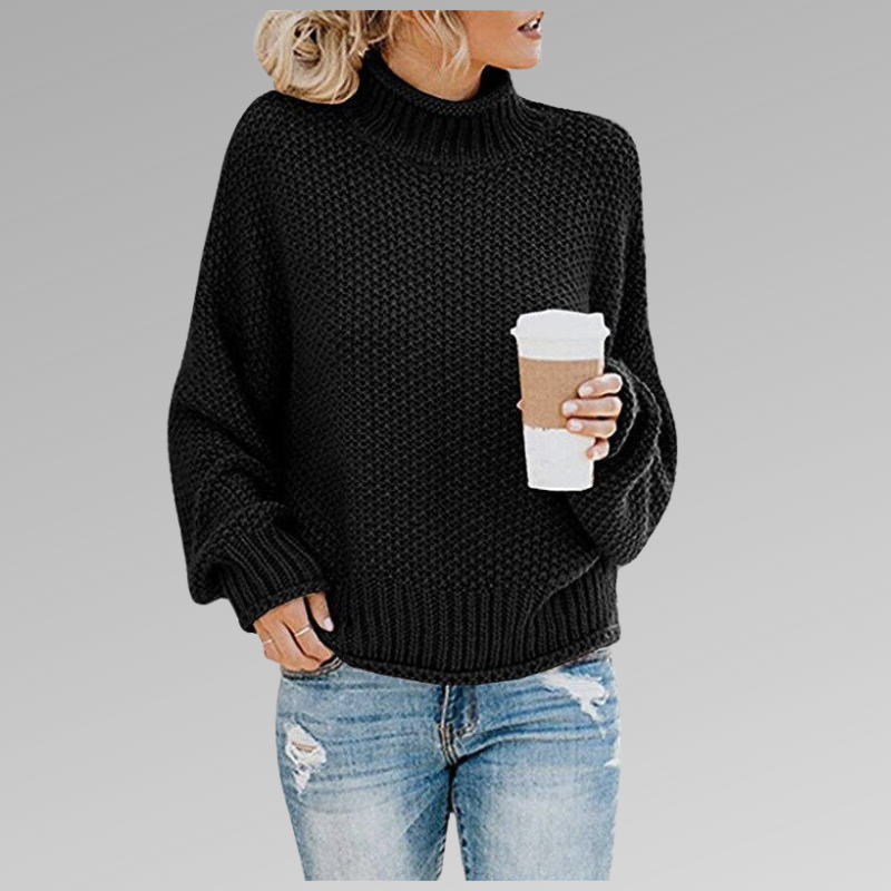 Lisetteita | Women's Cozy Knitted Sweater - Comfortable and Timeless — Black