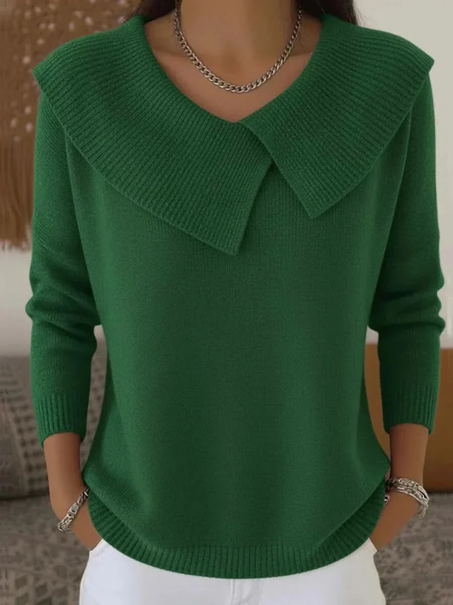 Livnia | Women's Knit Cozy Ribbed Collar Detail Sweaters — Green