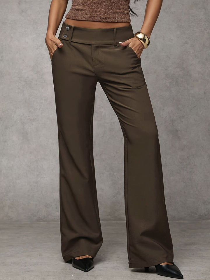 Lumiaria | Women's Wide-Leg Linen Waist Wide Leg Trousers with Belt Loops and Slant Pockets — Brown