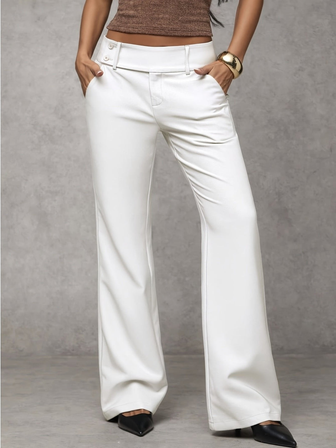 Lumiaria | Women's Wide-Leg Linen Waist Wide Leg Trousers with Belt Loops and Slant Pockets — White