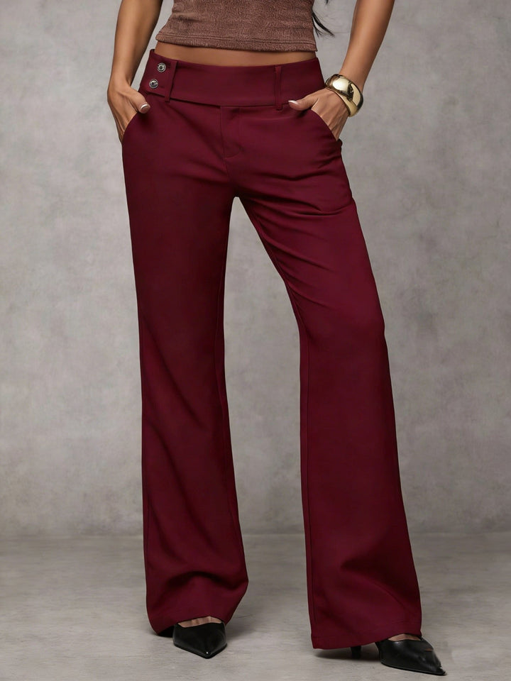 Lumiaria | Women's Wide-Leg Linen Waist Wide Leg Trousers with Belt Loops and Slant Pockets — Wine Red