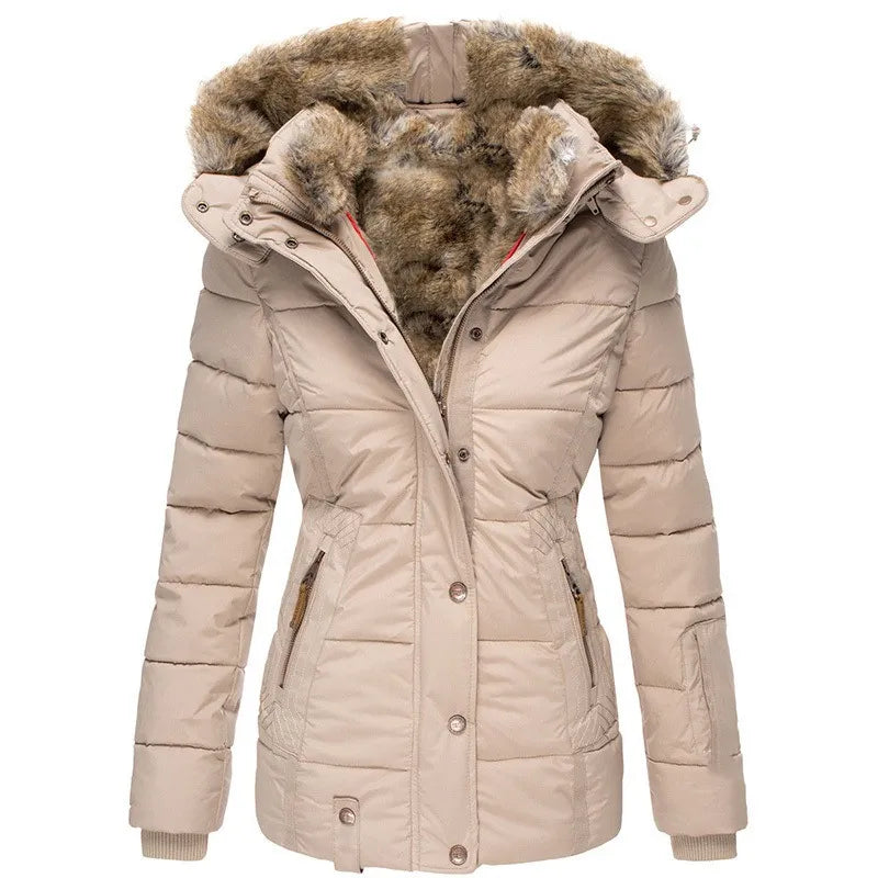 Lumietta | Women's Mid Length Coat – Fleece Lined Weather Resistant Jacket — Beige