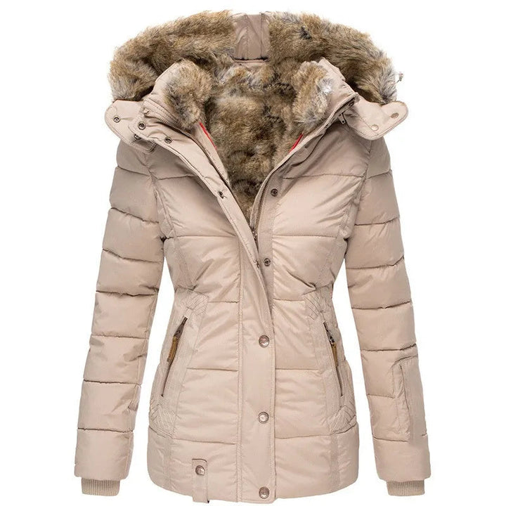 Lumietta | Women's Mid Length Coat – Fleece Lined Weather Resistant Jacket — Beige