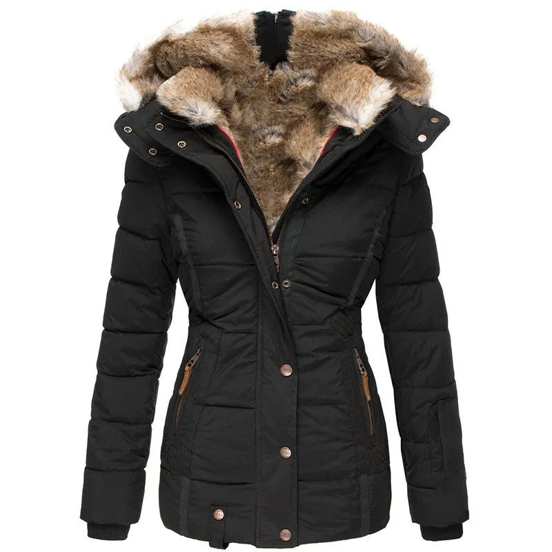 Lumietta | Women's Mid Length Coat – Fleece Lined Weather Resistant Jacket — Black