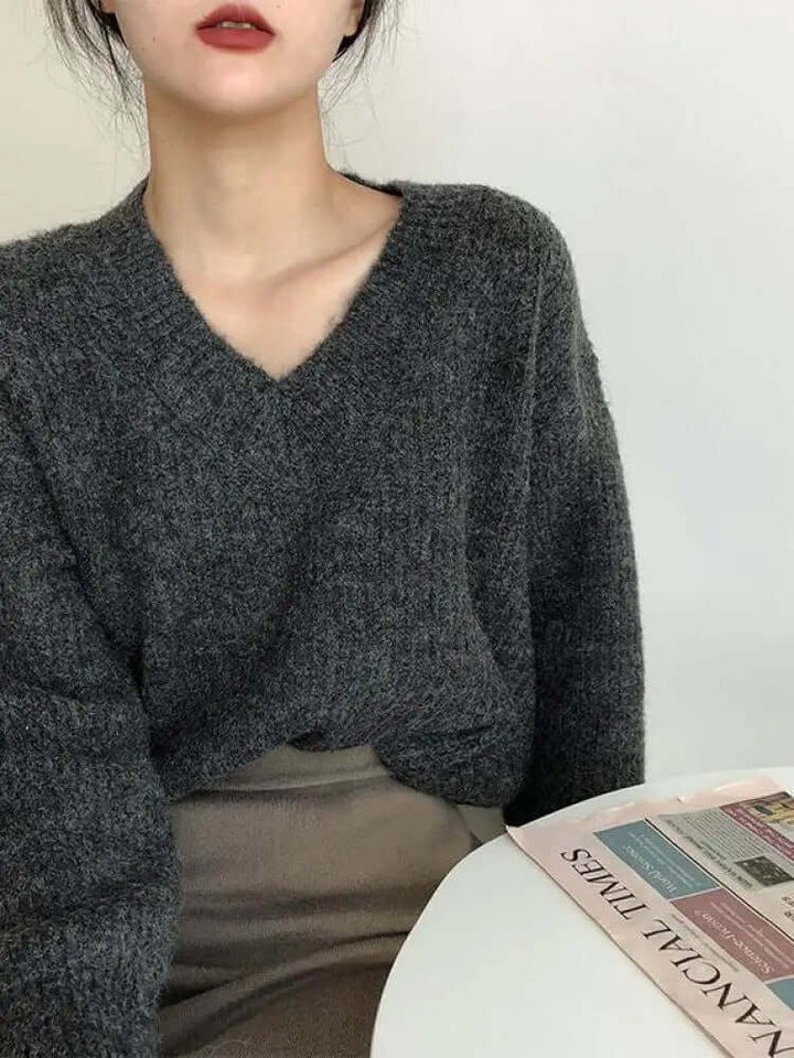 Lunanthe | Women's Cozy Oversized Chunky Knit Sweater — Dark gray