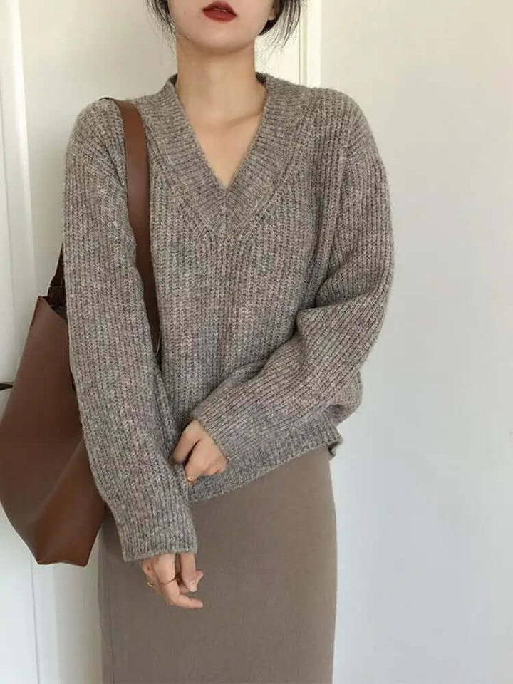 Lunanthe | Women's Cozy Oversized Chunky Knit Sweater — Gray