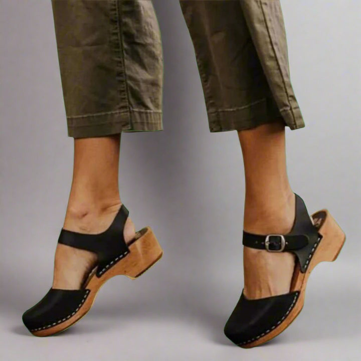 Luncine | Women's Casual Stretch Timeless And Comfortable Vintage Platform Clogs Tops — Black