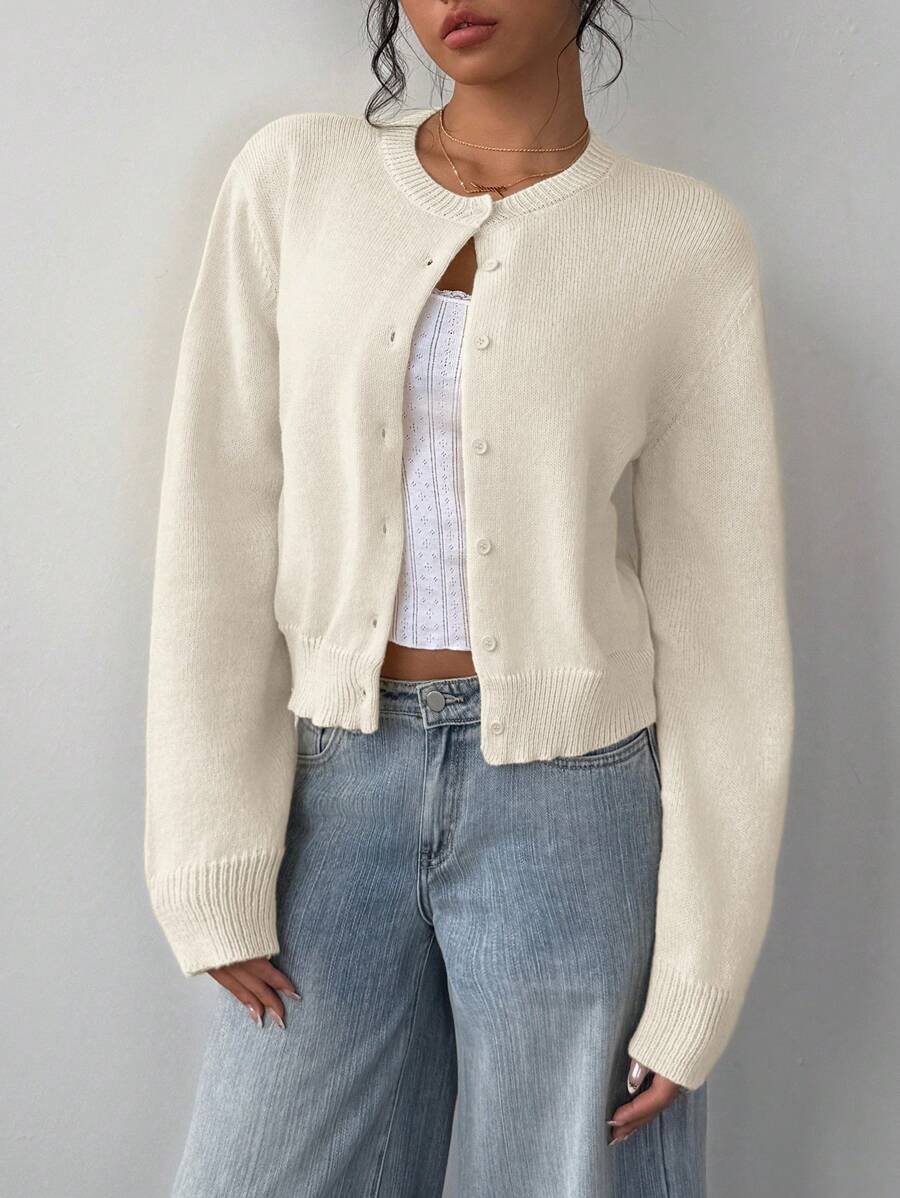 Maebelle | Women's Knit Cozy Cardigan with a Round Neck and Button Front — 1