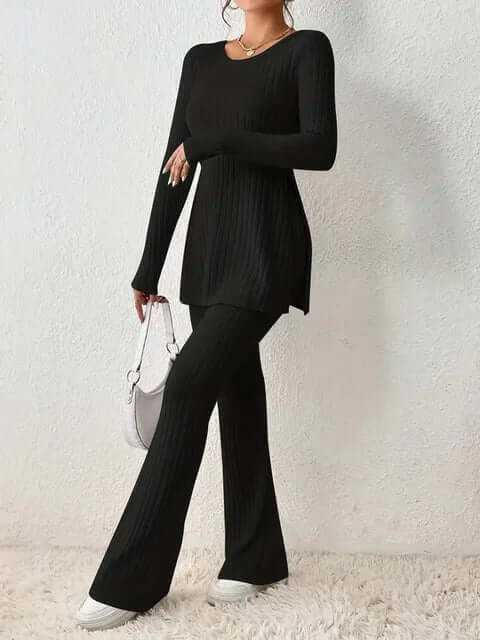 Maeita | Women's Two-Piece Matching Ribbed Knit Co-ord Set — 2