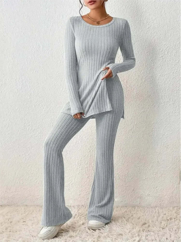 Maeita | Women's Two-Piece Matching Ribbed Knit Co-ord Set — Gray